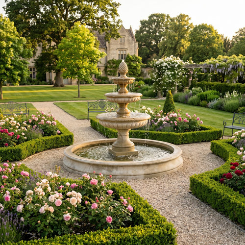 3-Tier Formal Cast Stone Garden Fountain — in use