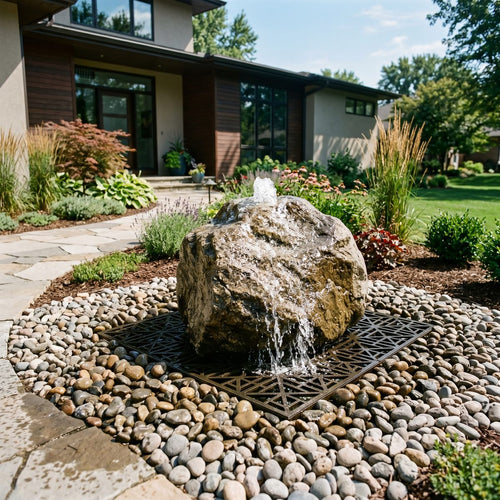 36" Round Pondless Fountain Reservoir — in use